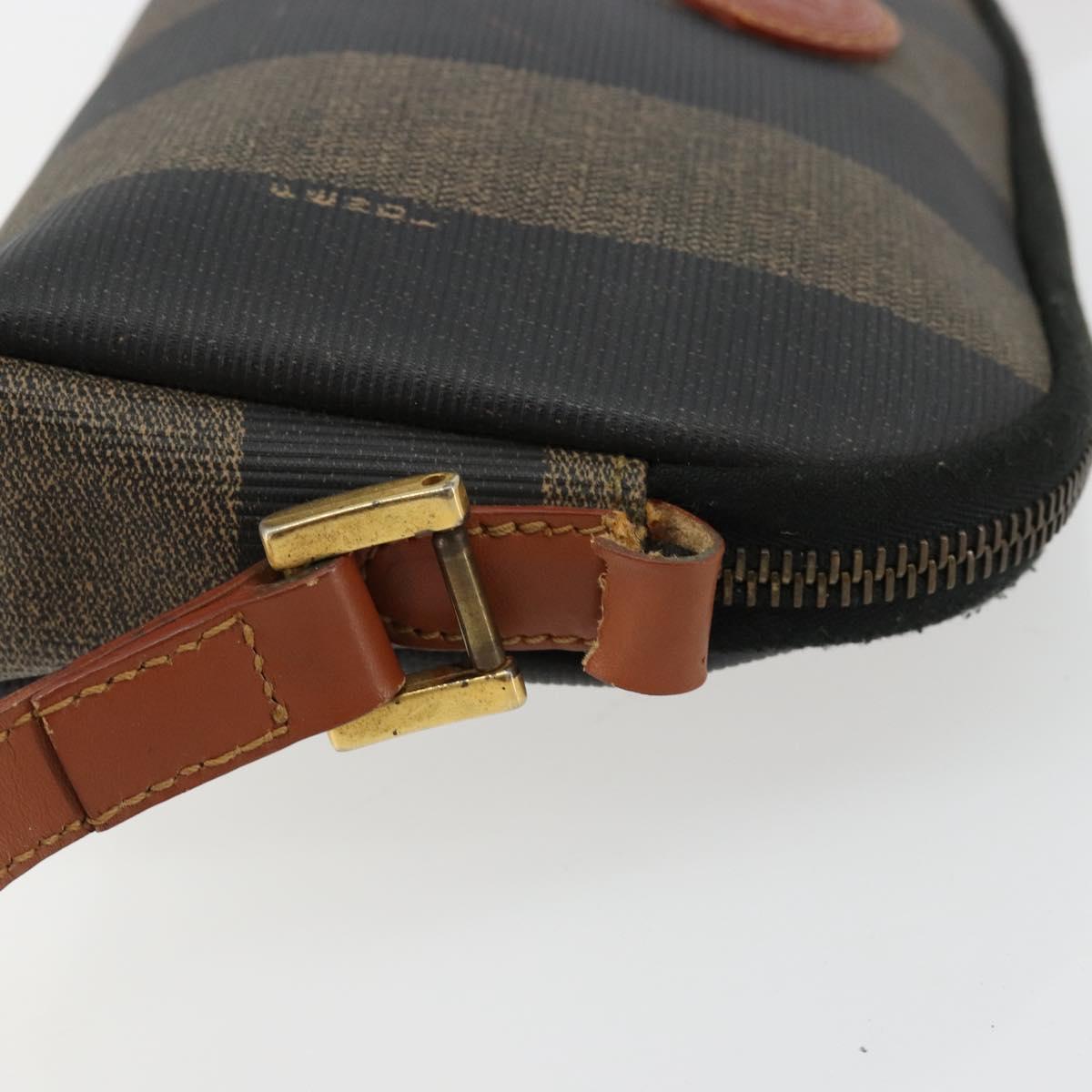 FENDI Pecan Canvas Shoulder Bag PVC Brown Black gold Auth 124174