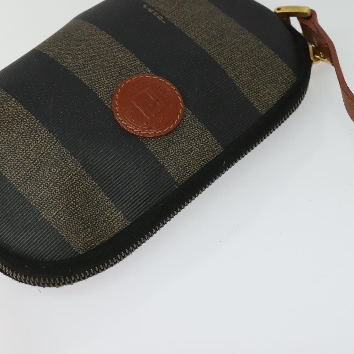 FENDI Pecan Canvas Shoulder Bag PVC Brown Black gold Auth 124174
