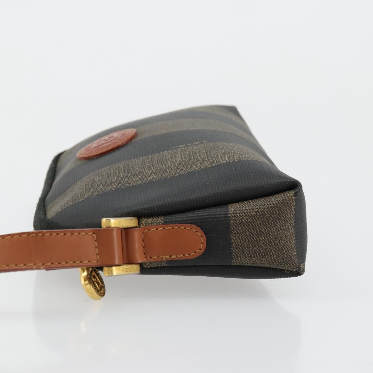 FENDI Pecan Canvas Shoulder Bag PVC Brown Black gold Auth 124174