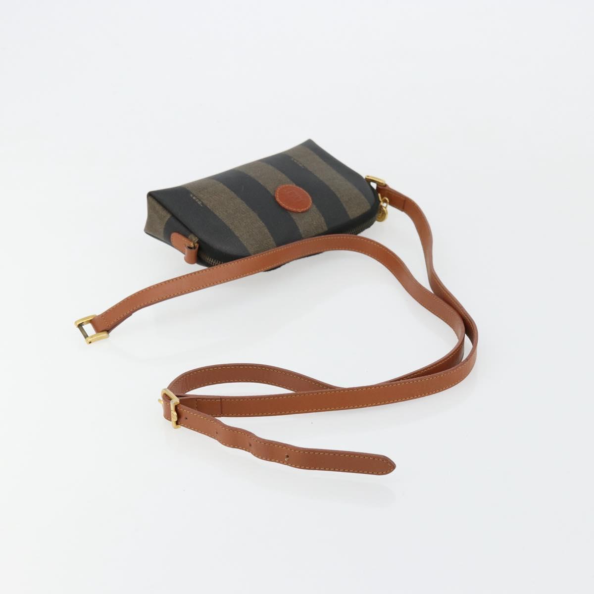 FENDI Pecan Canvas Shoulder Bag PVC Brown Black gold Auth 124174