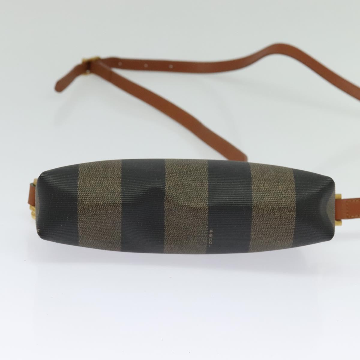 FENDI Pecan Canvas Shoulder Bag PVC Brown Black gold Auth 124174