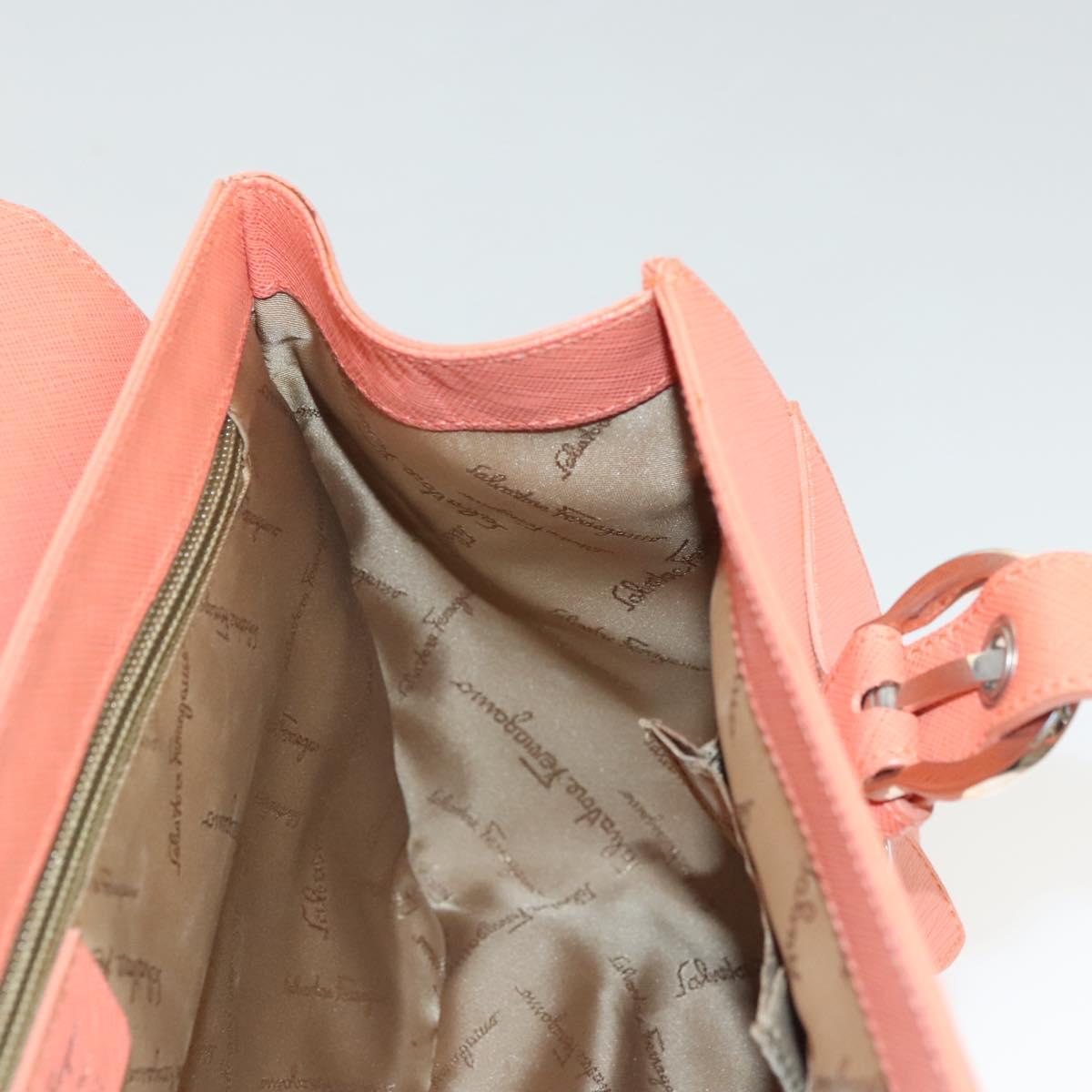 Salvatore Ferragamo Gancini Hand Bag Leather Silver Salmon Pink Auth 124200