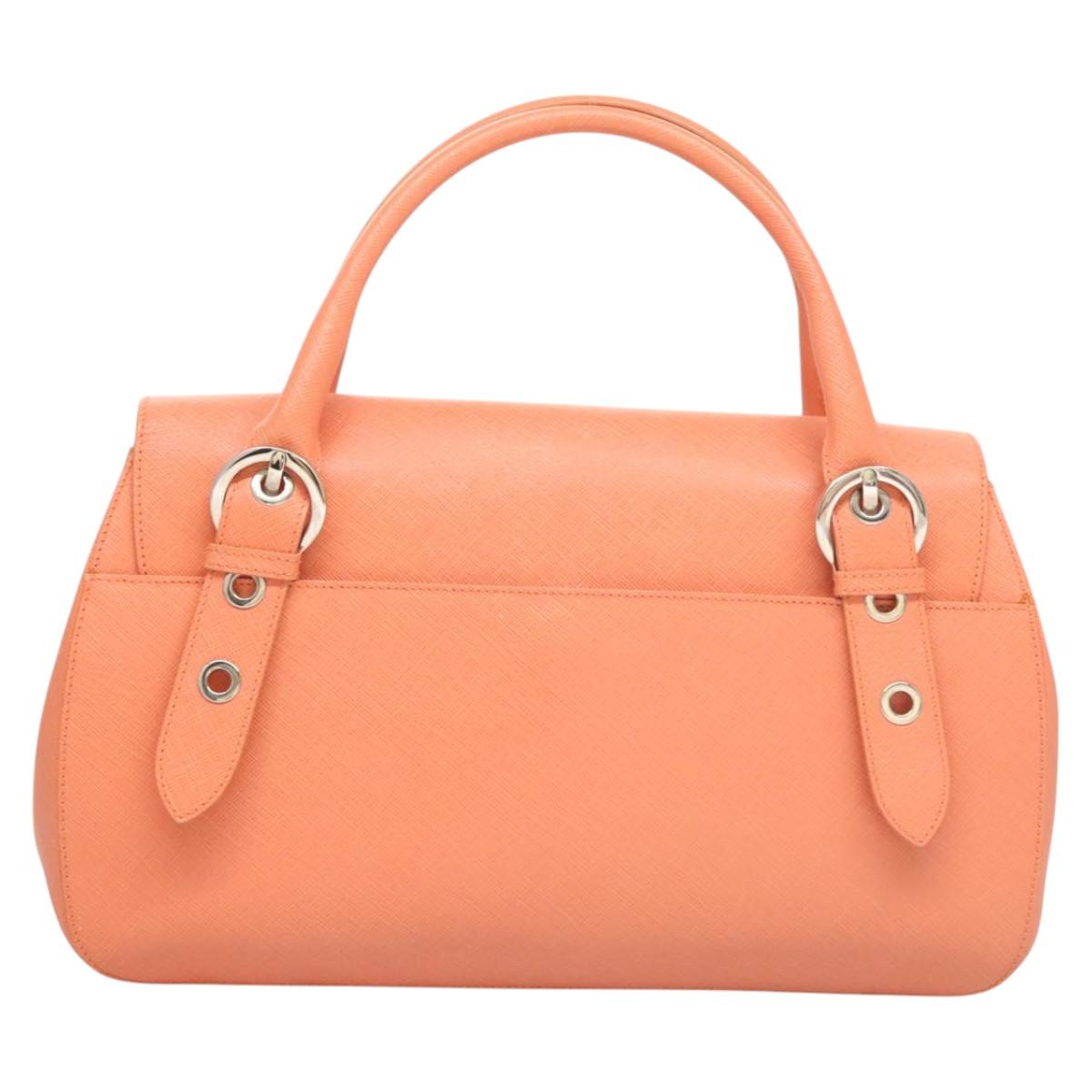 Salvatore Ferragamo Gancini Hand Bag Leather Silver Salmon Pink Auth 124200