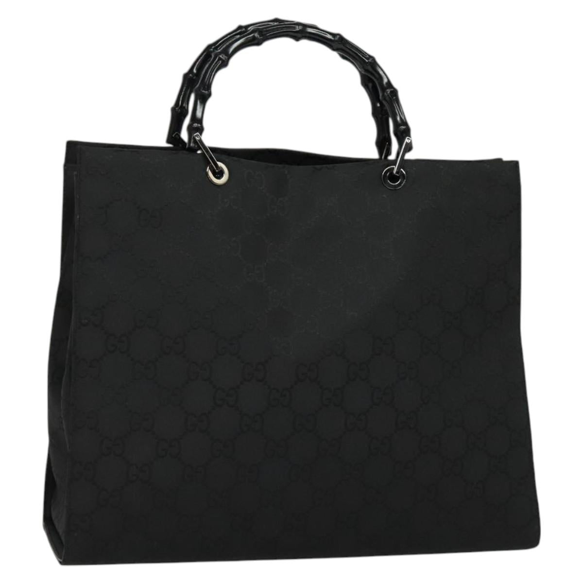 GUCCI Bamboo GG Canvas Hand Bag Nylon Black Silver Auth 124205
