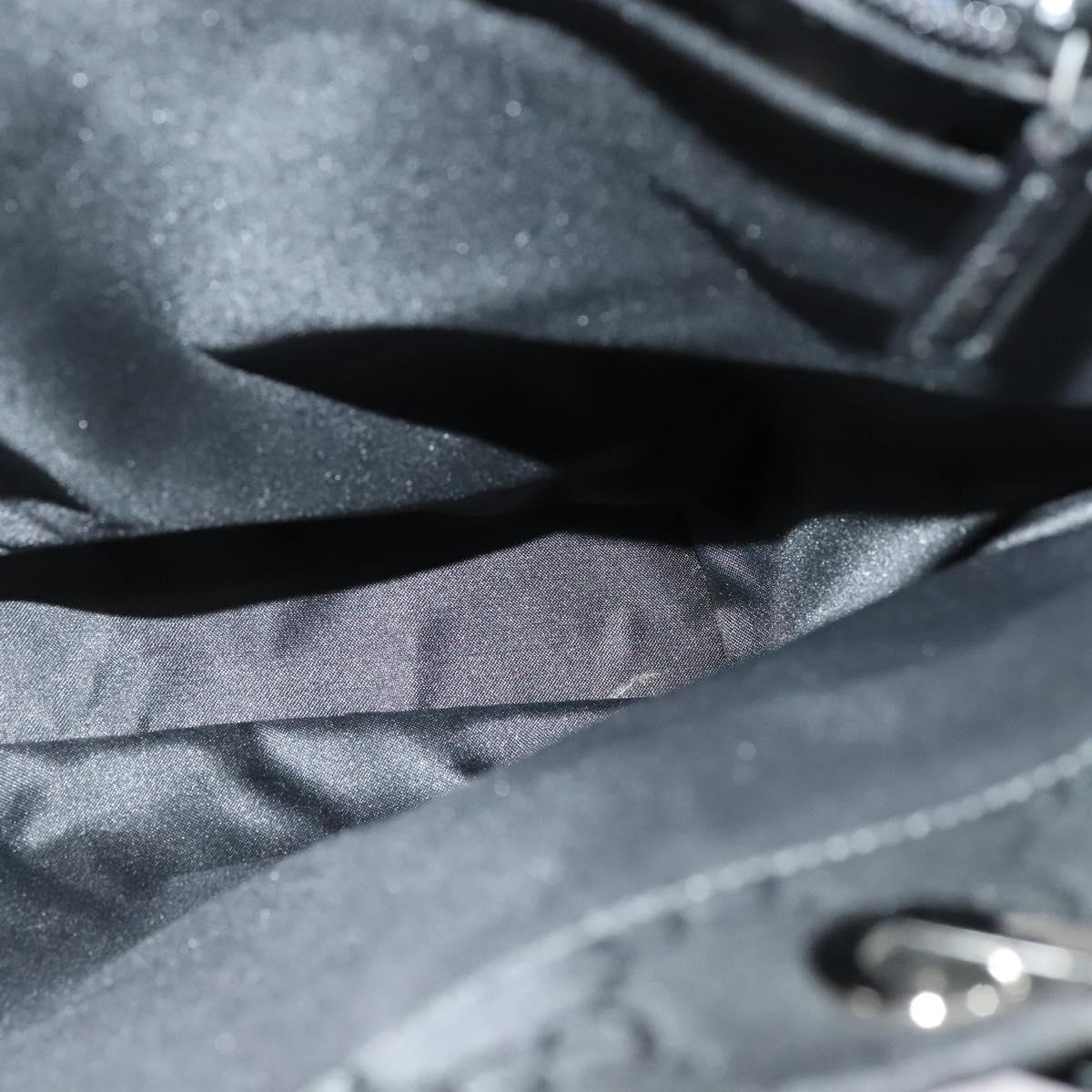 GUCCI Bamboo GG Canvas Hand Bag Nylon Black Silver Auth 124205