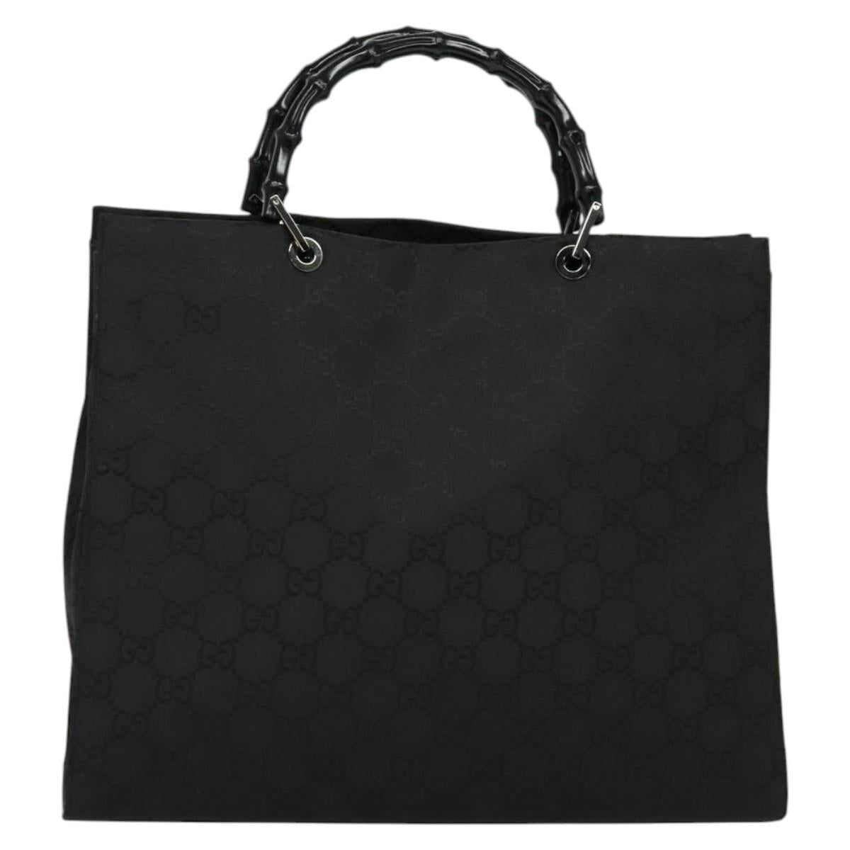 GUCCI Bamboo GG Canvas Hand Bag Nylon Black Silver Auth 124205
