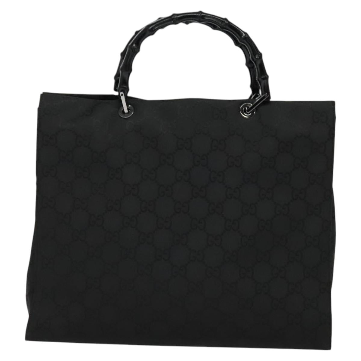 GUCCI Bamboo GG Canvas Hand Bag Nylon Black Silver Auth 124205