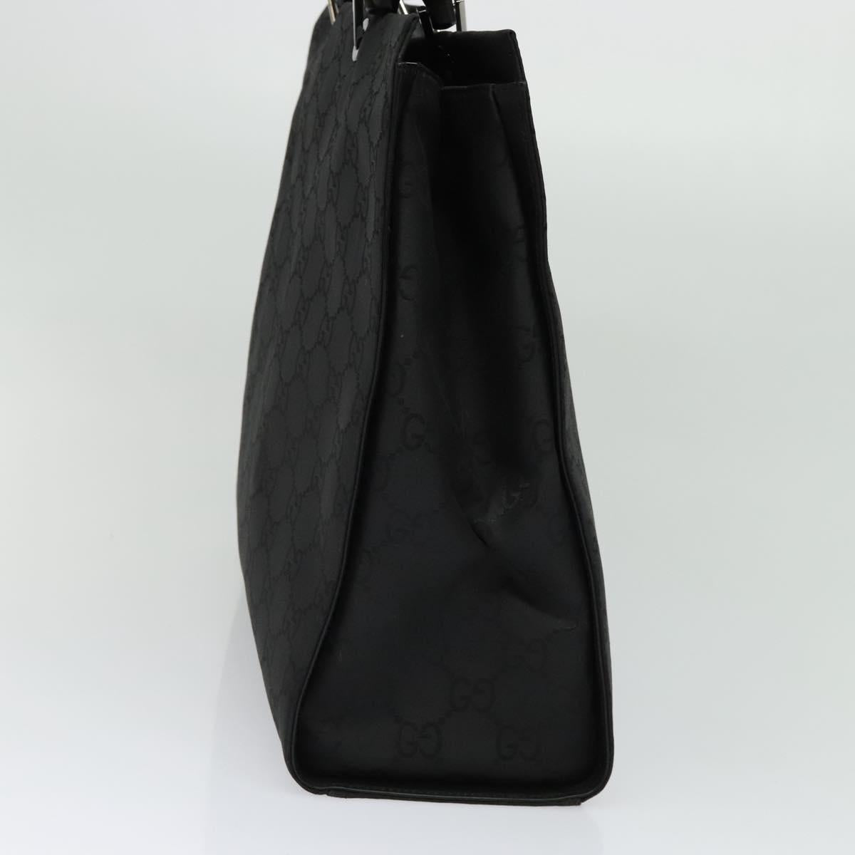 GUCCI Bamboo GG Canvas Hand Bag Nylon Black Silver Auth 124205