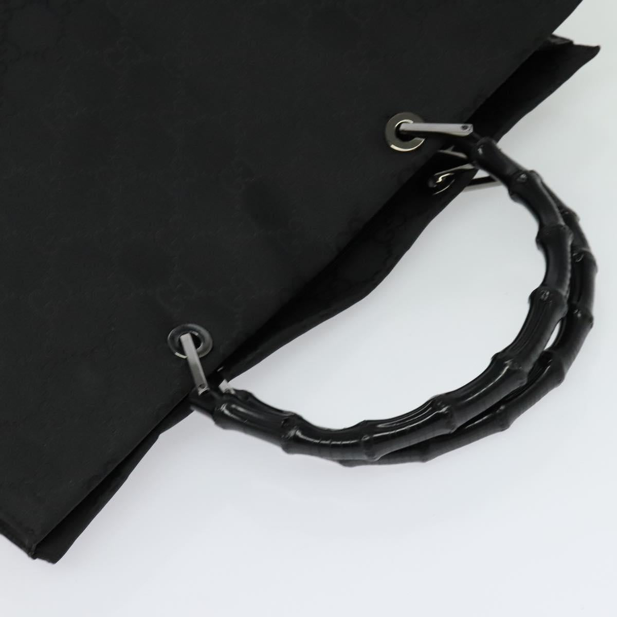 GUCCI Bamboo GG Canvas Hand Bag Nylon Black Silver Auth 124205