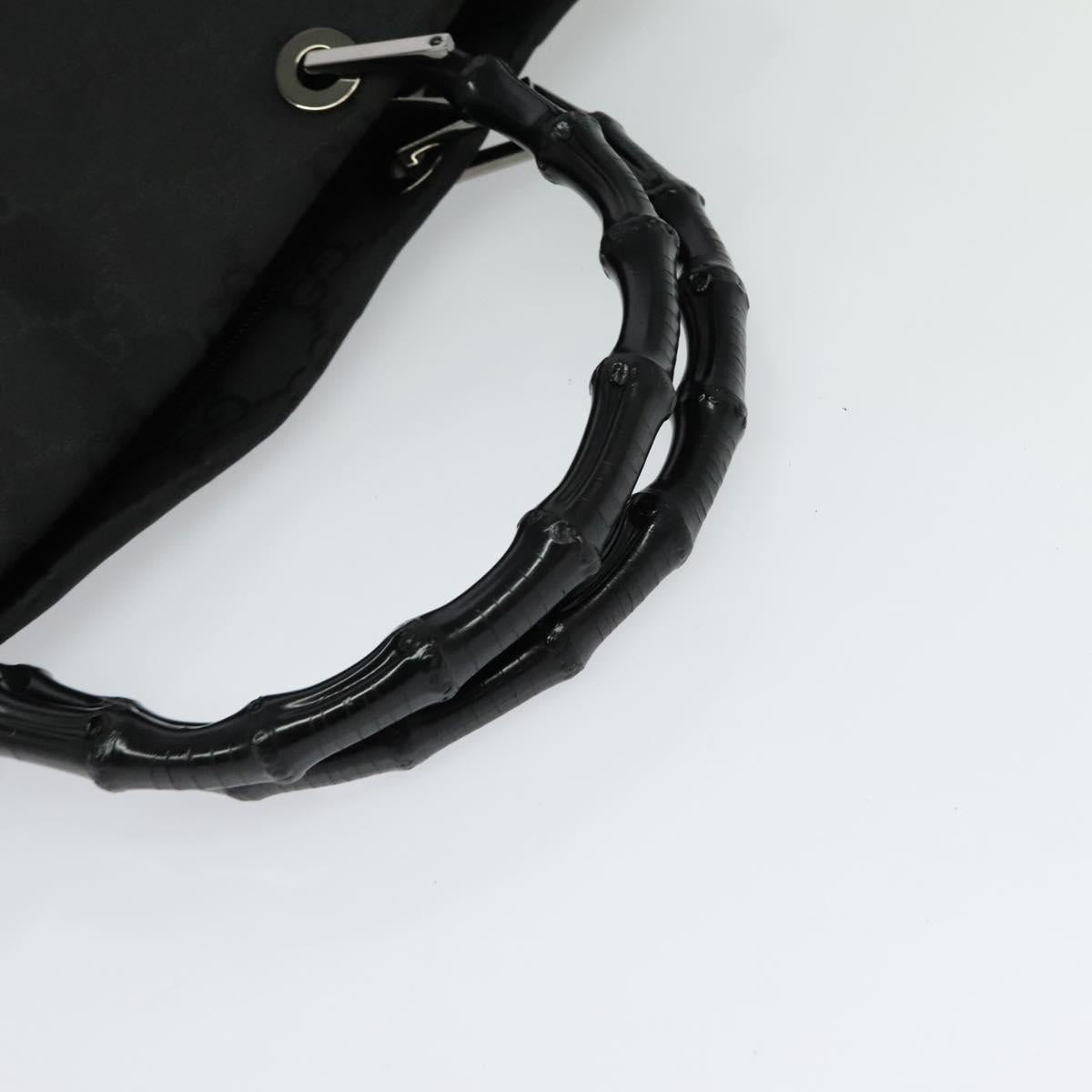 GUCCI Bamboo GG Canvas Hand Bag Nylon Black Silver Auth 124205