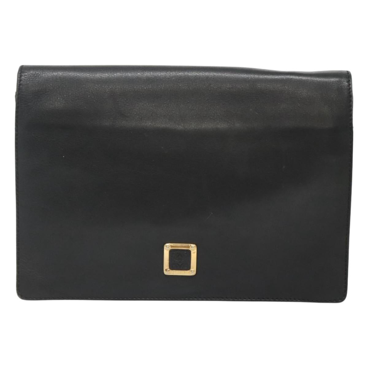 LOEWE Anagram Clutch Bag Leather Black Gold Auth 124222