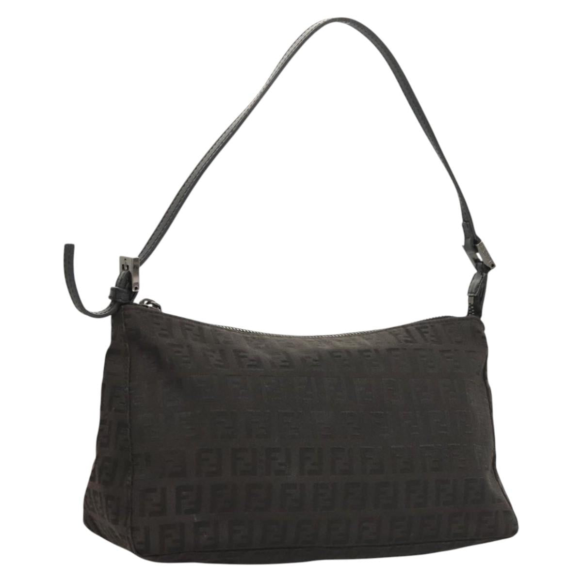 FENDI Zucchino Canvas Hand Bag Black Auth 124223