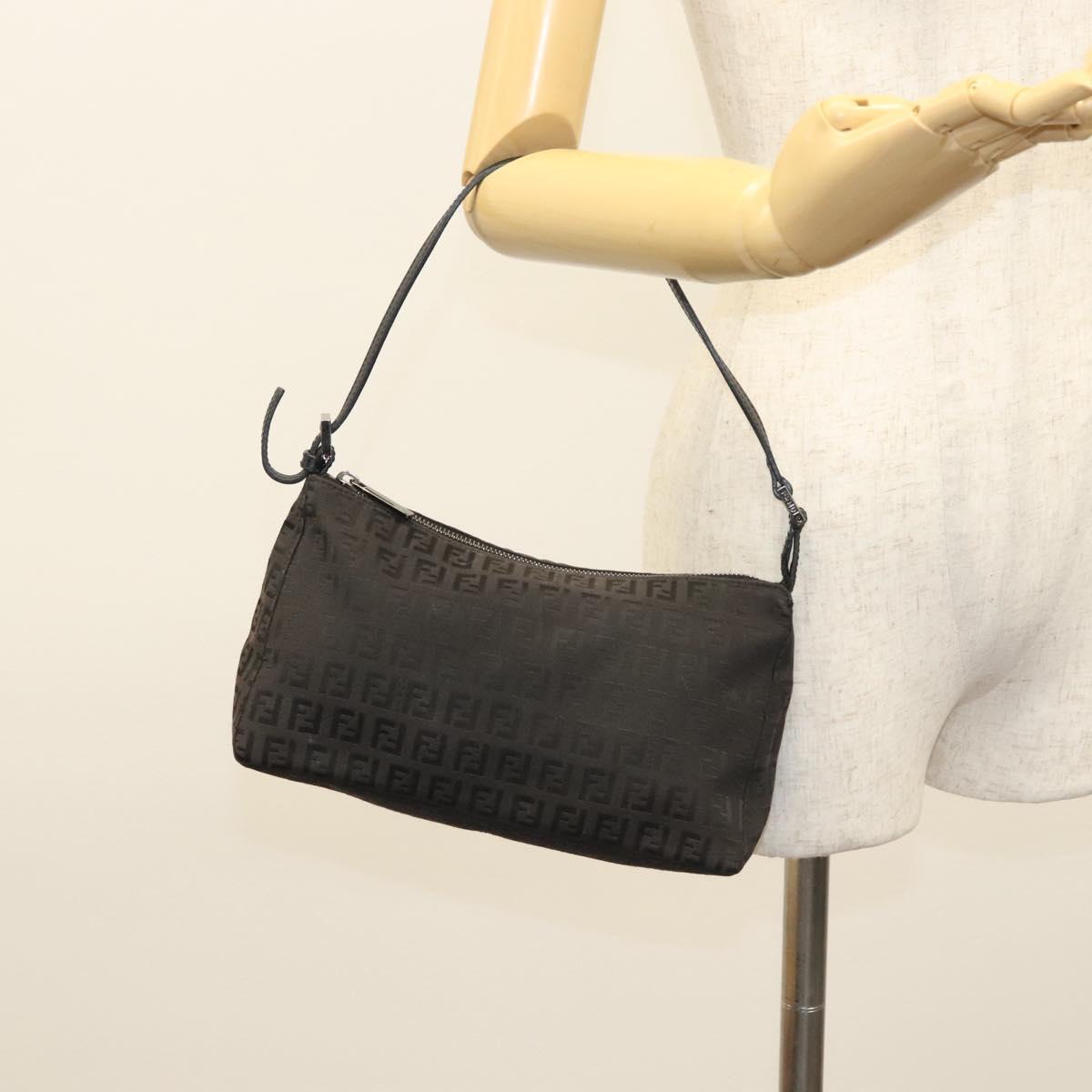 FENDI Zucchino Canvas Hand Bag Black Auth 124223