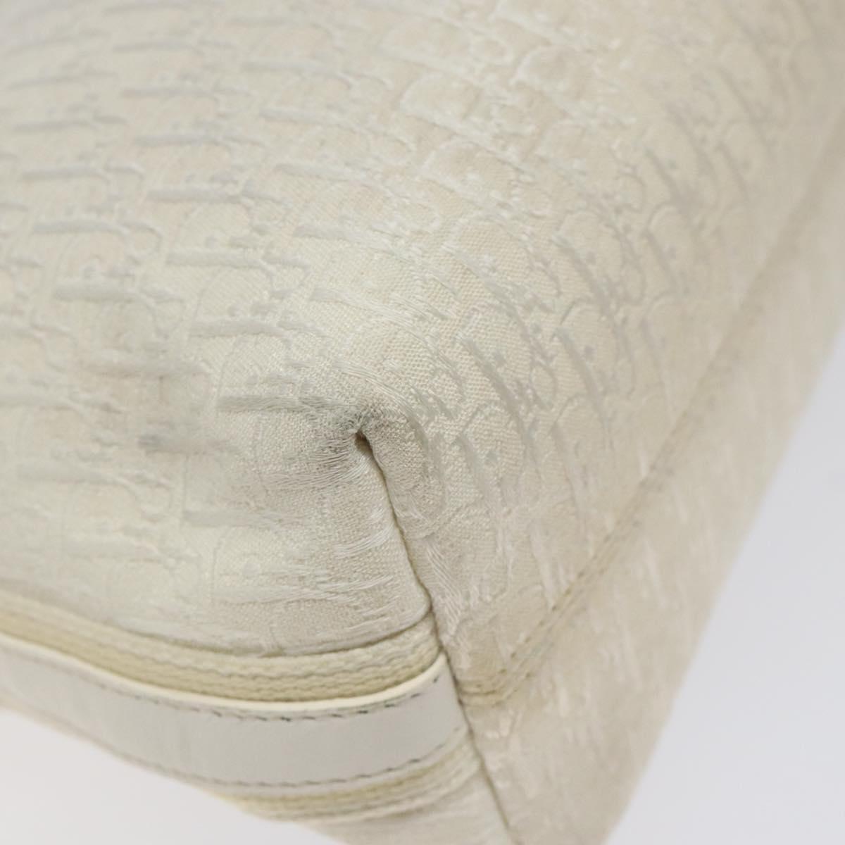 Christian Dior Trotter Canvas Shoulder Bag White Silver Auth 124231