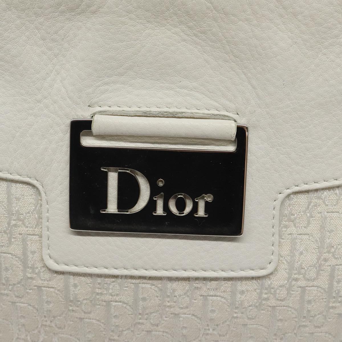 Christian Dior Trotter Canvas Shoulder Bag White Silver Auth 124231