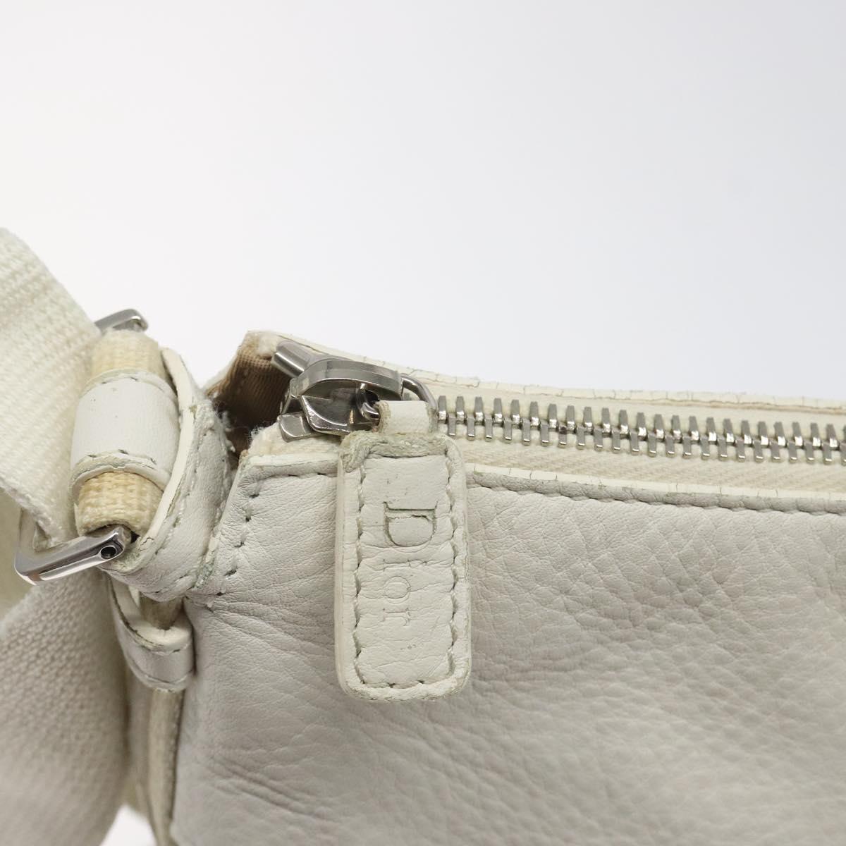 Christian Dior Trotter Canvas Shoulder Bag White Silver Auth 124231