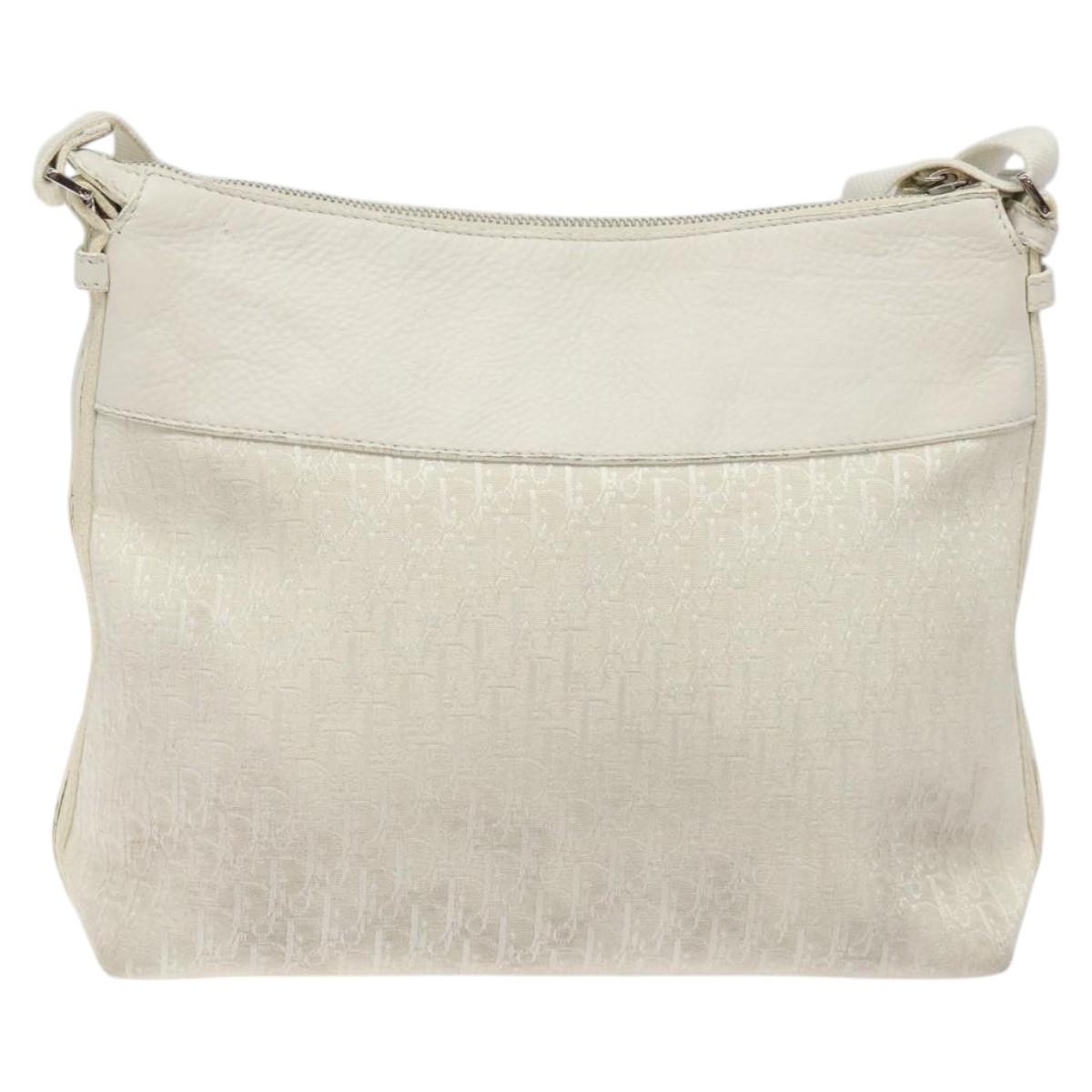 Christian Dior Trotter Canvas Shoulder Bag White Silver Auth 124231