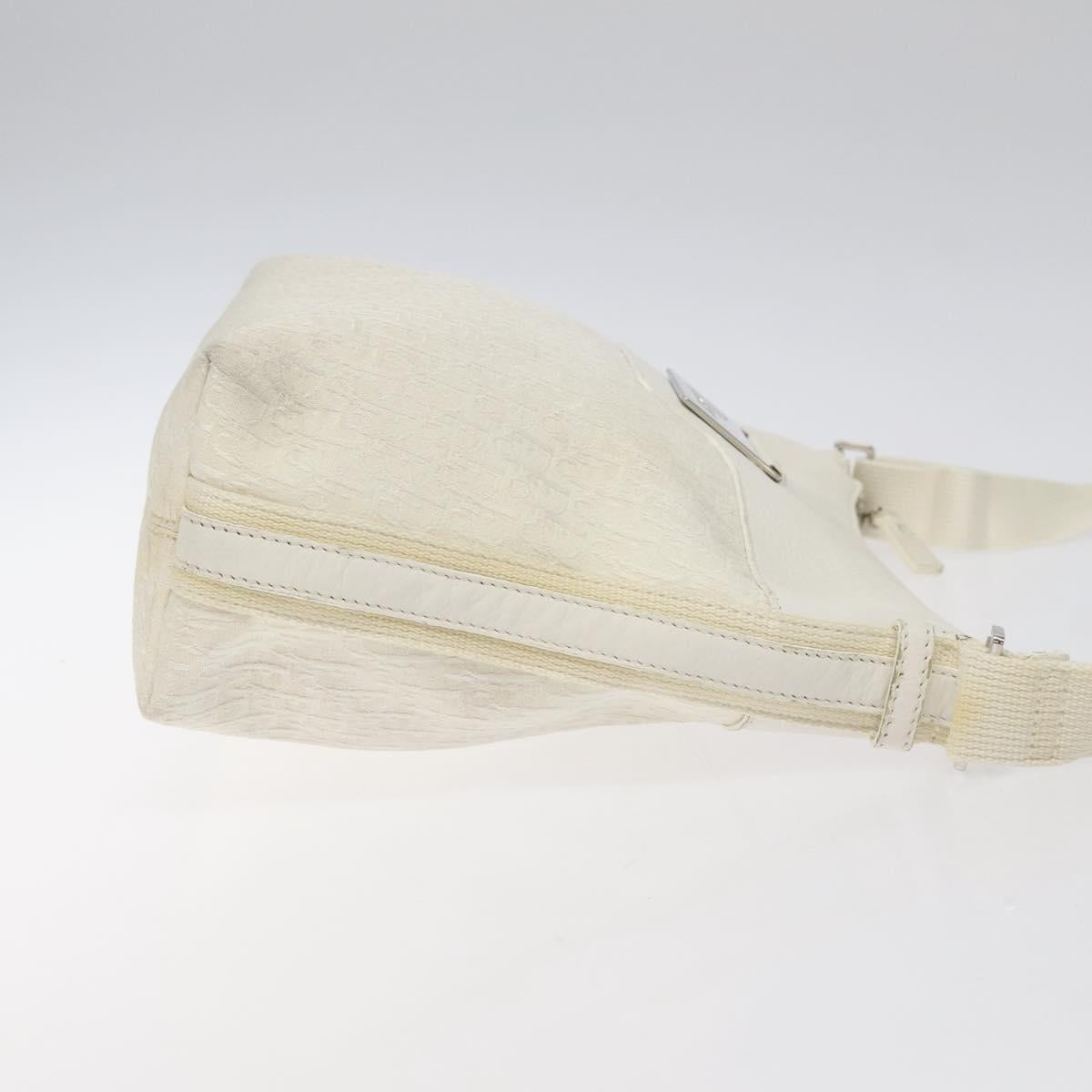 Christian Dior Trotter Canvas Shoulder Bag White Silver Auth 124231