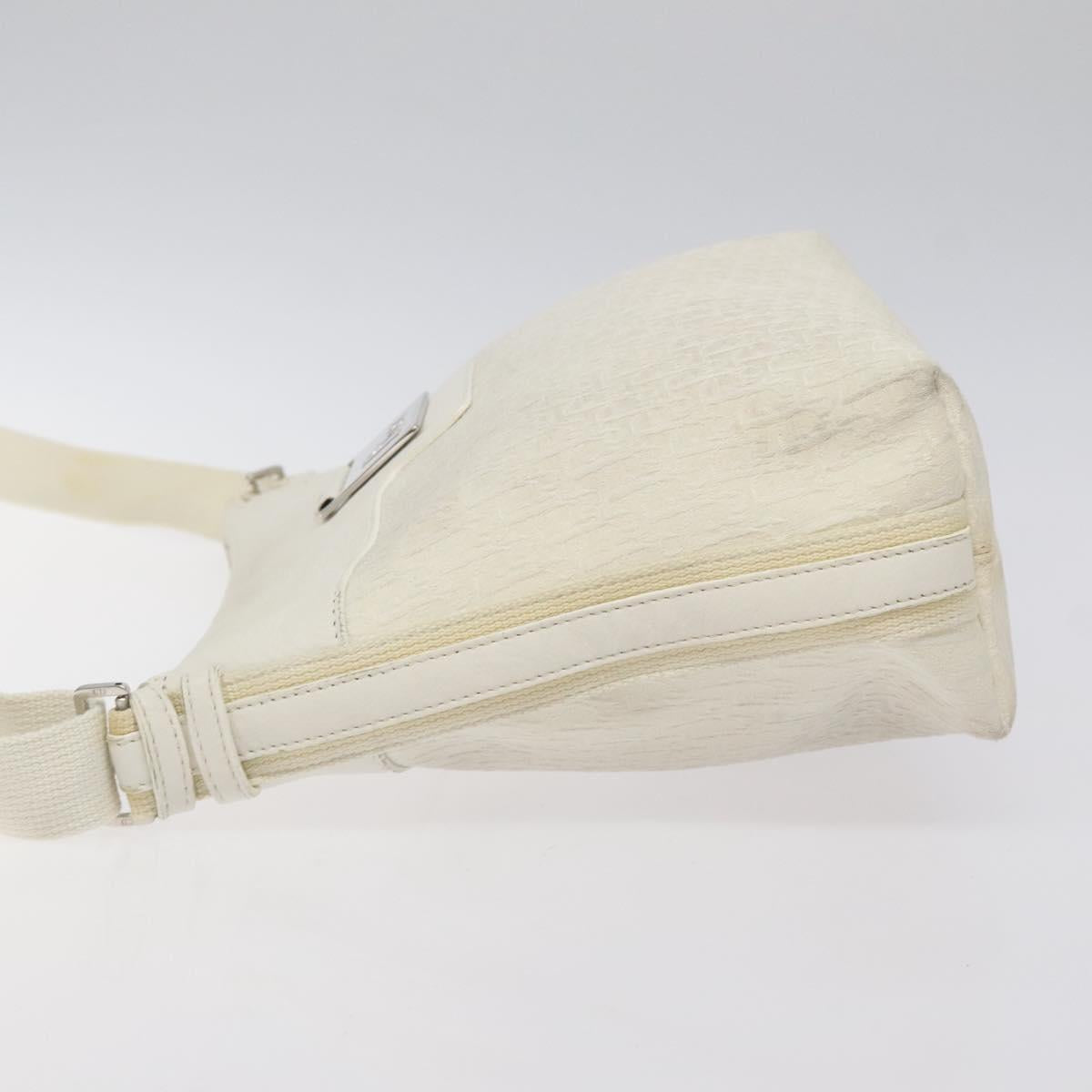 Christian Dior Trotter Canvas Shoulder Bag White Silver Auth 124231