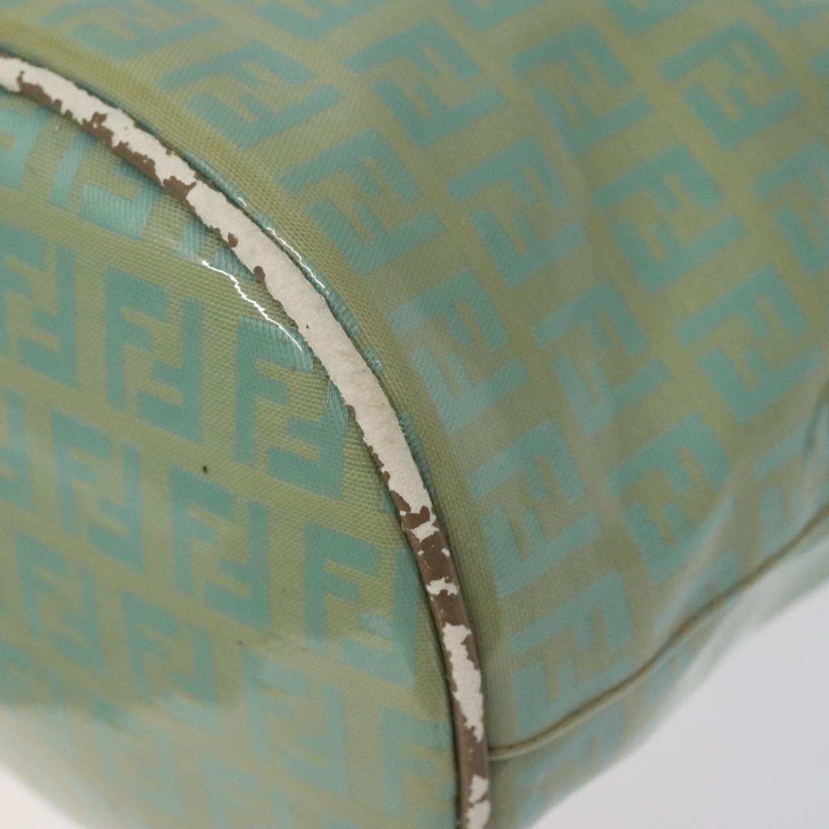 FENDI Zucchino Canvas Hand Bag Enamel Gold Light green Auth 124243