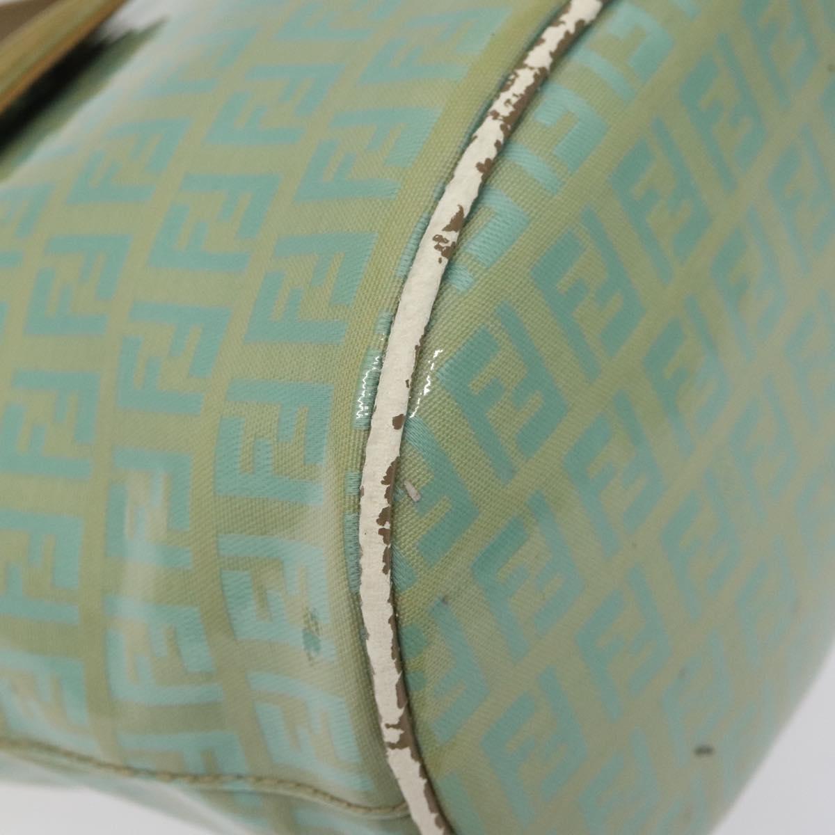 FENDI Zucchino Canvas Hand Bag Enamel Gold Light green Auth 124243