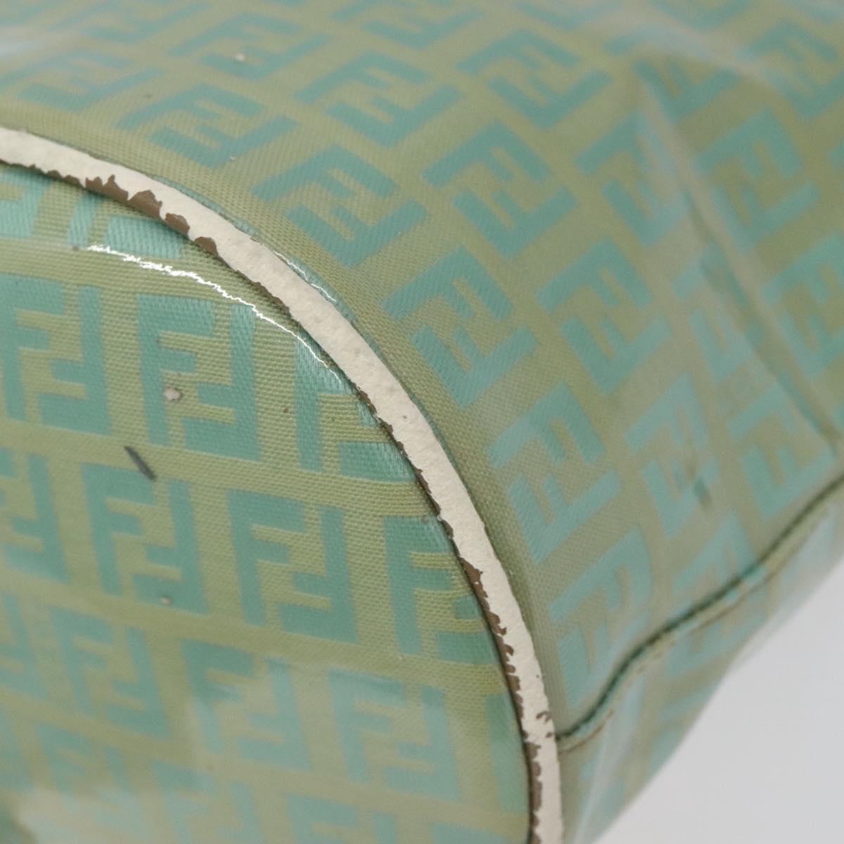 FENDI Zucchino Canvas Hand Bag Enamel Gold Light green Auth 124243