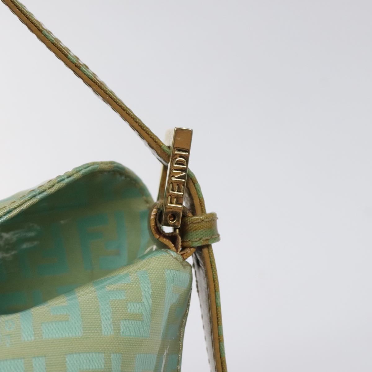 FENDI Zucchino Canvas Hand Bag Enamel Gold Light green Auth 124243