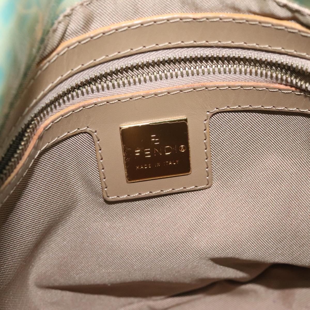 FENDI Zucchino Canvas Hand Bag Enamel Gold Light green Auth 124243