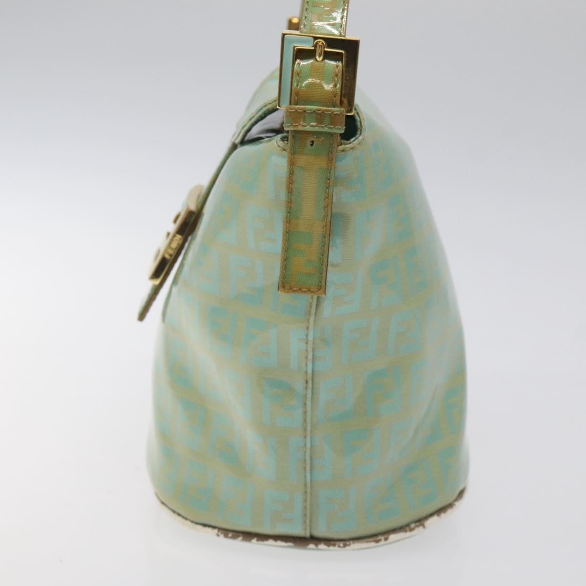 FENDI Zucchino Canvas Hand Bag Enamel Gold Light green Auth 124243