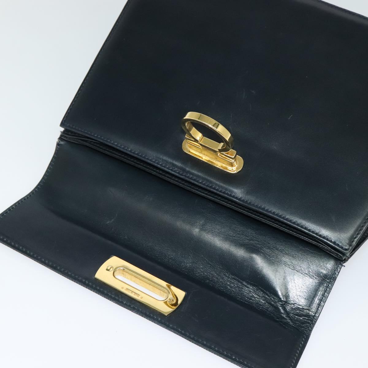 Salvatore Ferragamo Gancini Hand Bag Embossing 2way Navy Gold Auth 124251