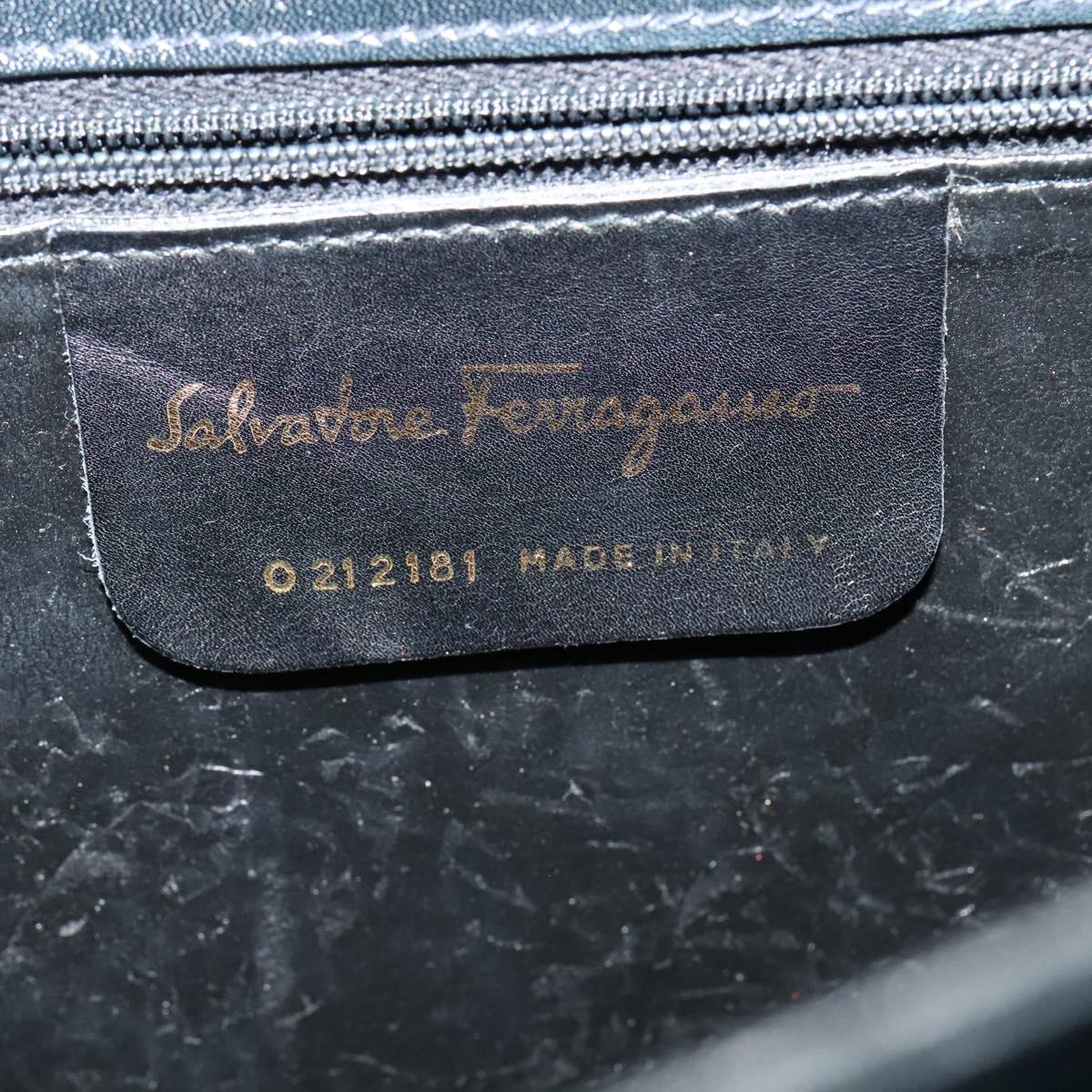 Salvatore Ferragamo Gancini Hand Bag Embossing 2way Navy Gold Auth 124251