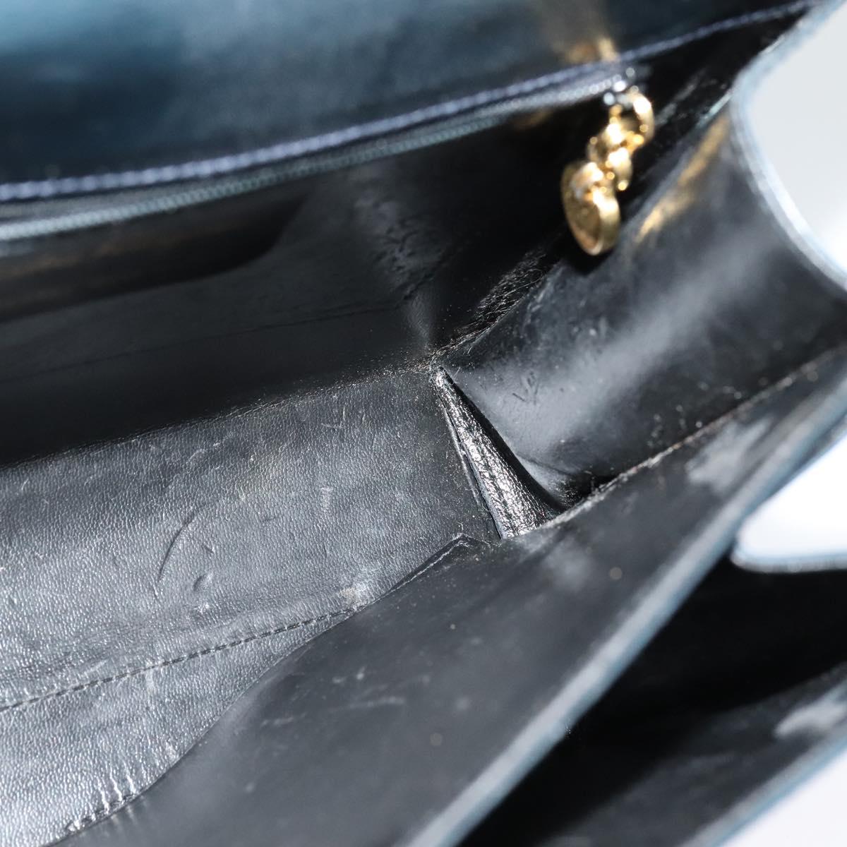 Salvatore Ferragamo Gancini Hand Bag Embossing 2way Navy Gold Auth 124251