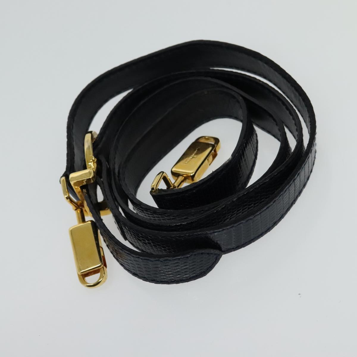 Salvatore Ferragamo Gancini Hand Bag Embossing 2way Navy Gold Auth 124251