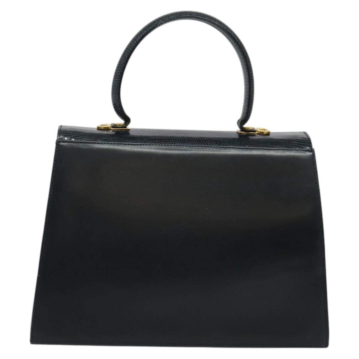 Salvatore Ferragamo Gancini Hand Bag Embossing 2way Navy Gold Auth 124251