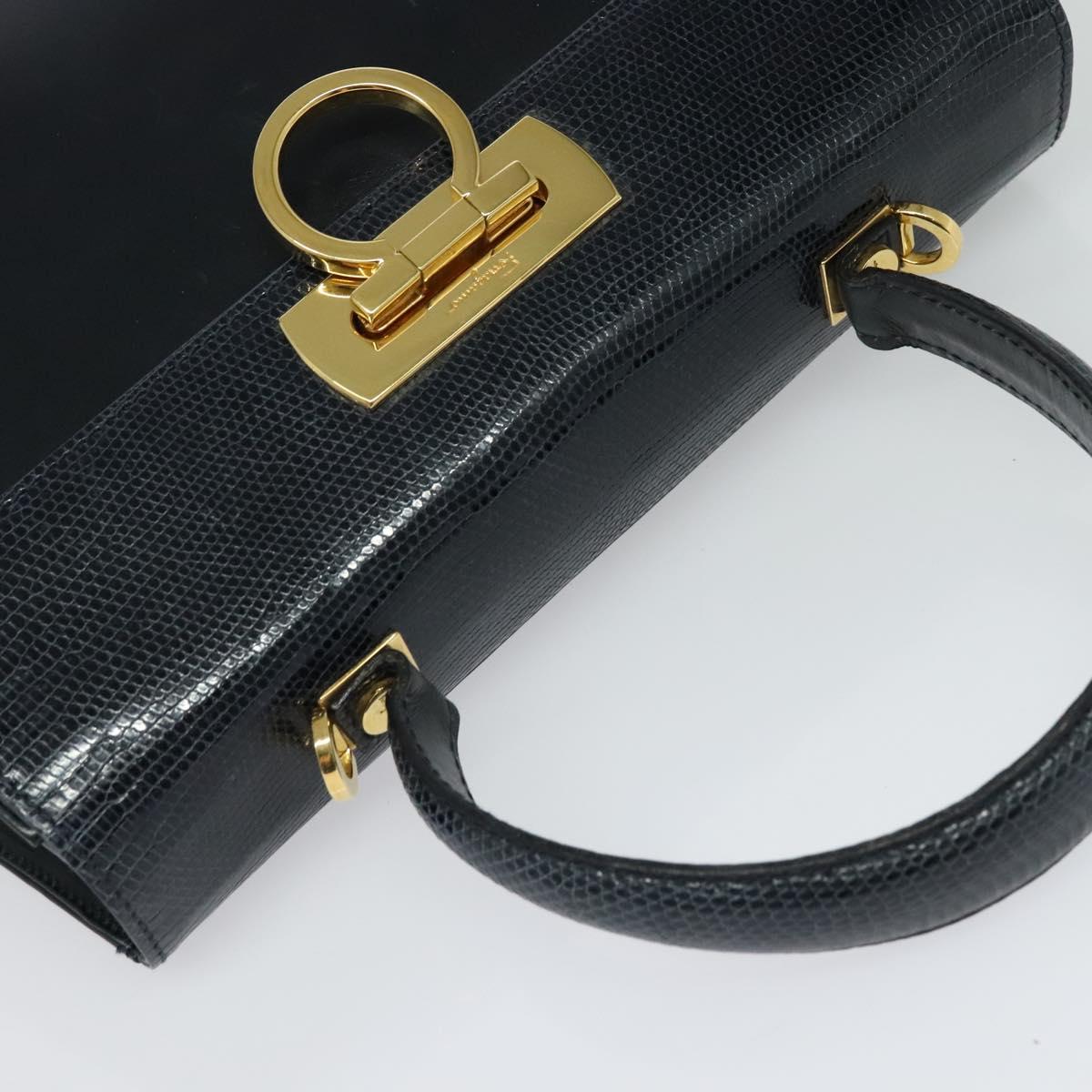 Salvatore Ferragamo Gancini Hand Bag Embossing 2way Navy Gold Auth 124251