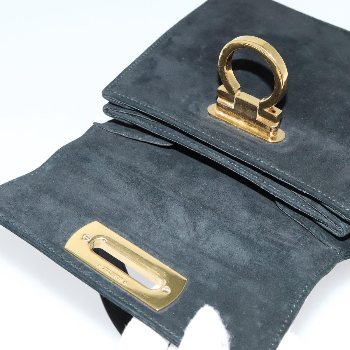 Salvatore Ferragamo Gancini Hand Bag Suede 2way Black Gold Auth 124270