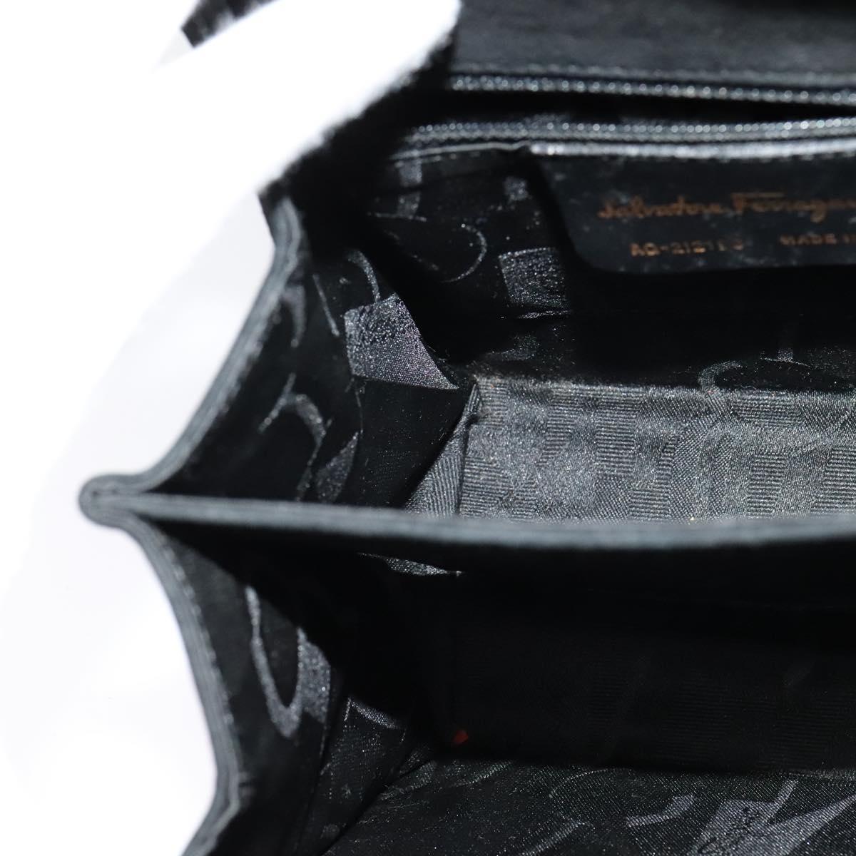 Salvatore Ferragamo Gancini Hand Bag Suede 2way Black Gold Auth 124270