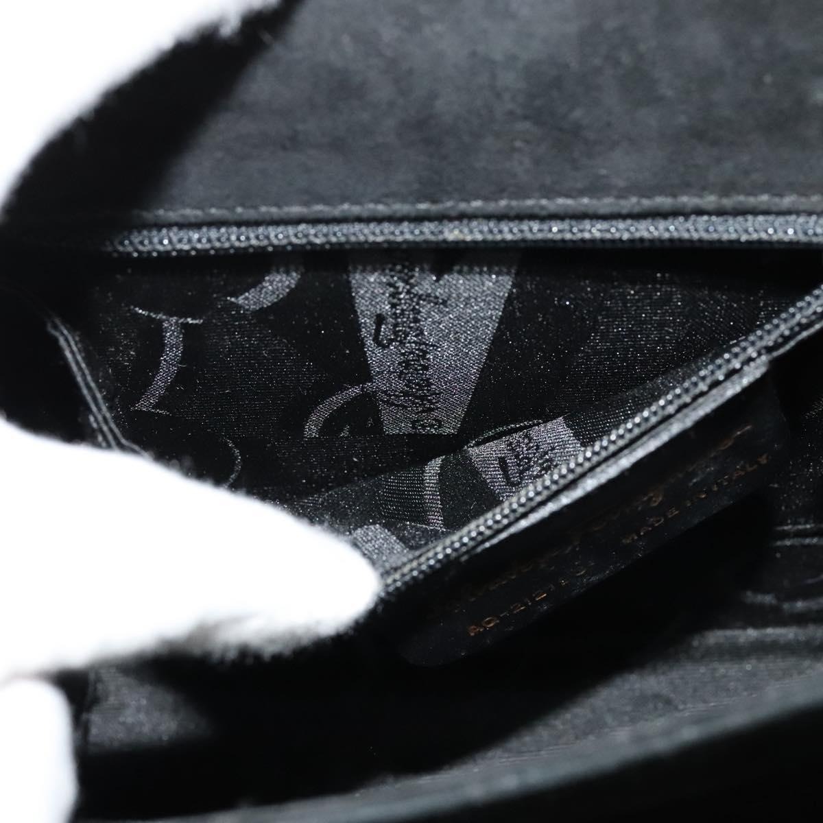 Salvatore Ferragamo Gancini Hand Bag Suede 2way Black Gold Auth 124270