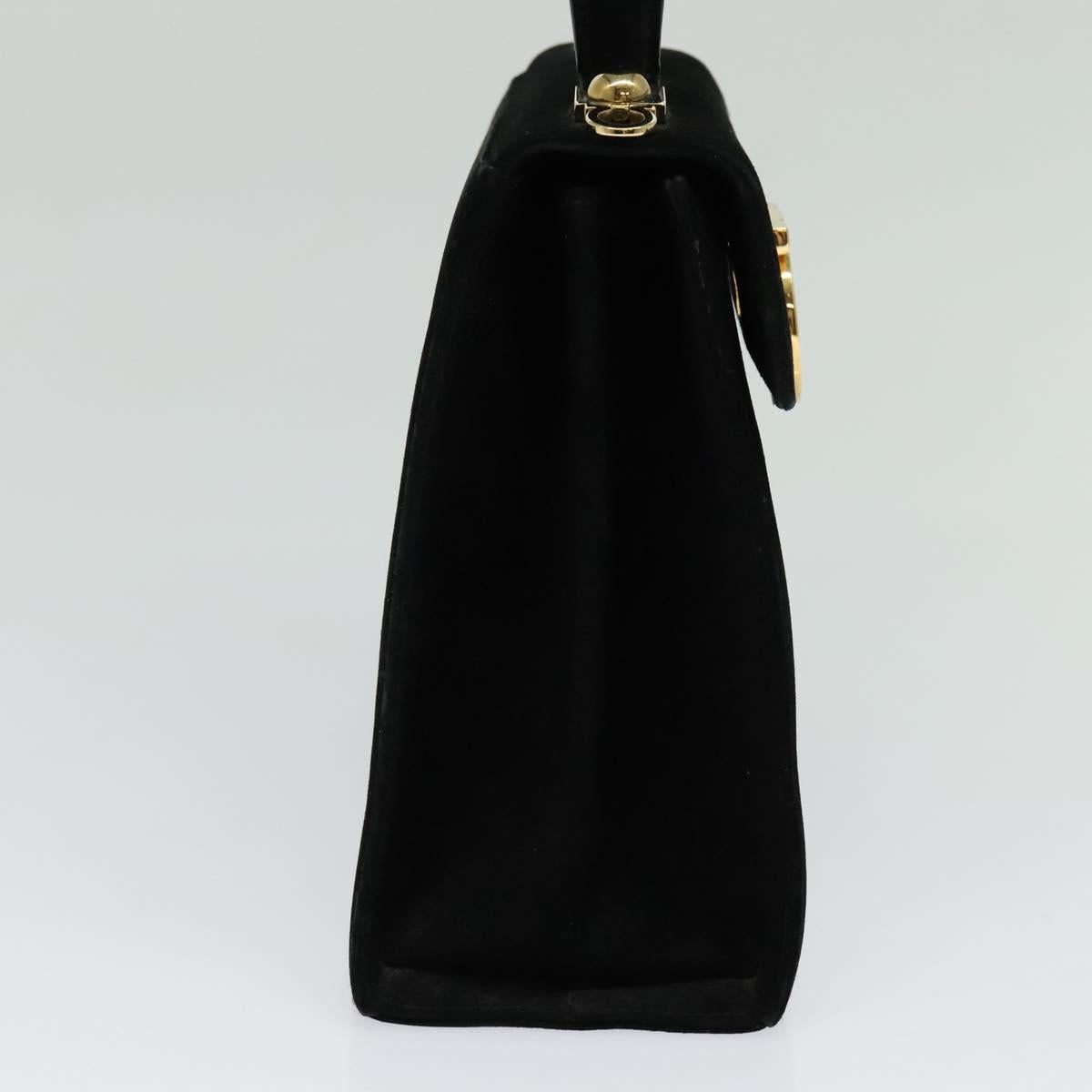 Salvatore Ferragamo Gancini Hand Bag Suede 2way Black Gold Auth 124270