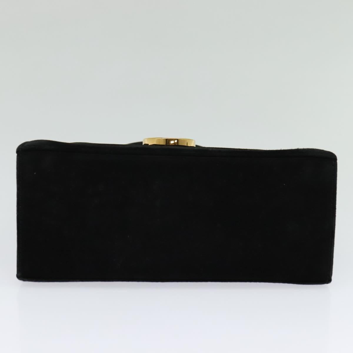 Salvatore Ferragamo Gancini Hand Bag Suede 2way Black Gold Auth 124270