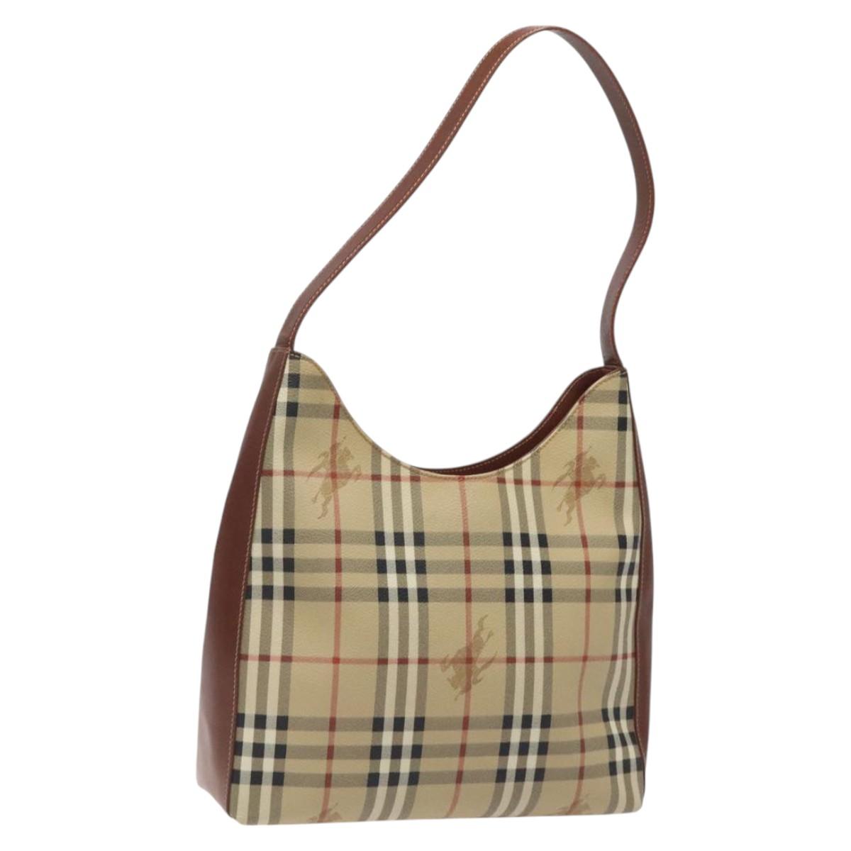 BURBERRY Nova Check Shoulder Bag PVC Beige Auth 124279