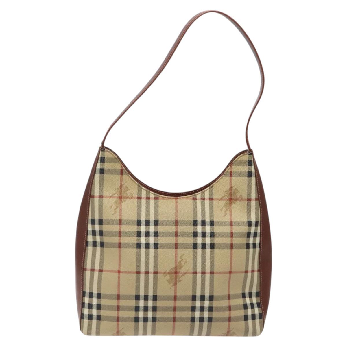 BURBERRY Nova Check Shoulder Bag PVC Beige Auth 124279