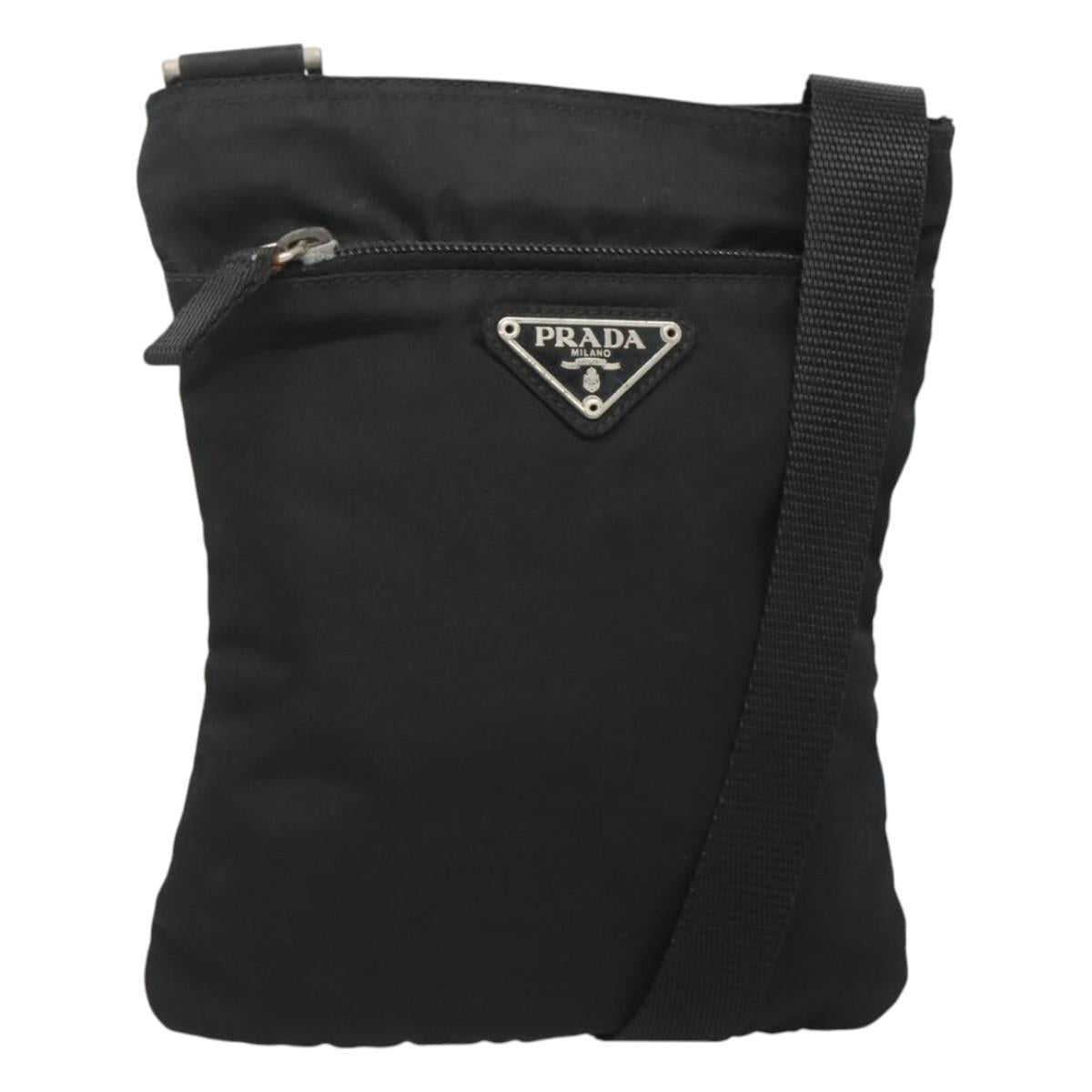 PRADA Shoulder Bag Nylon Black Silver Auth 124290