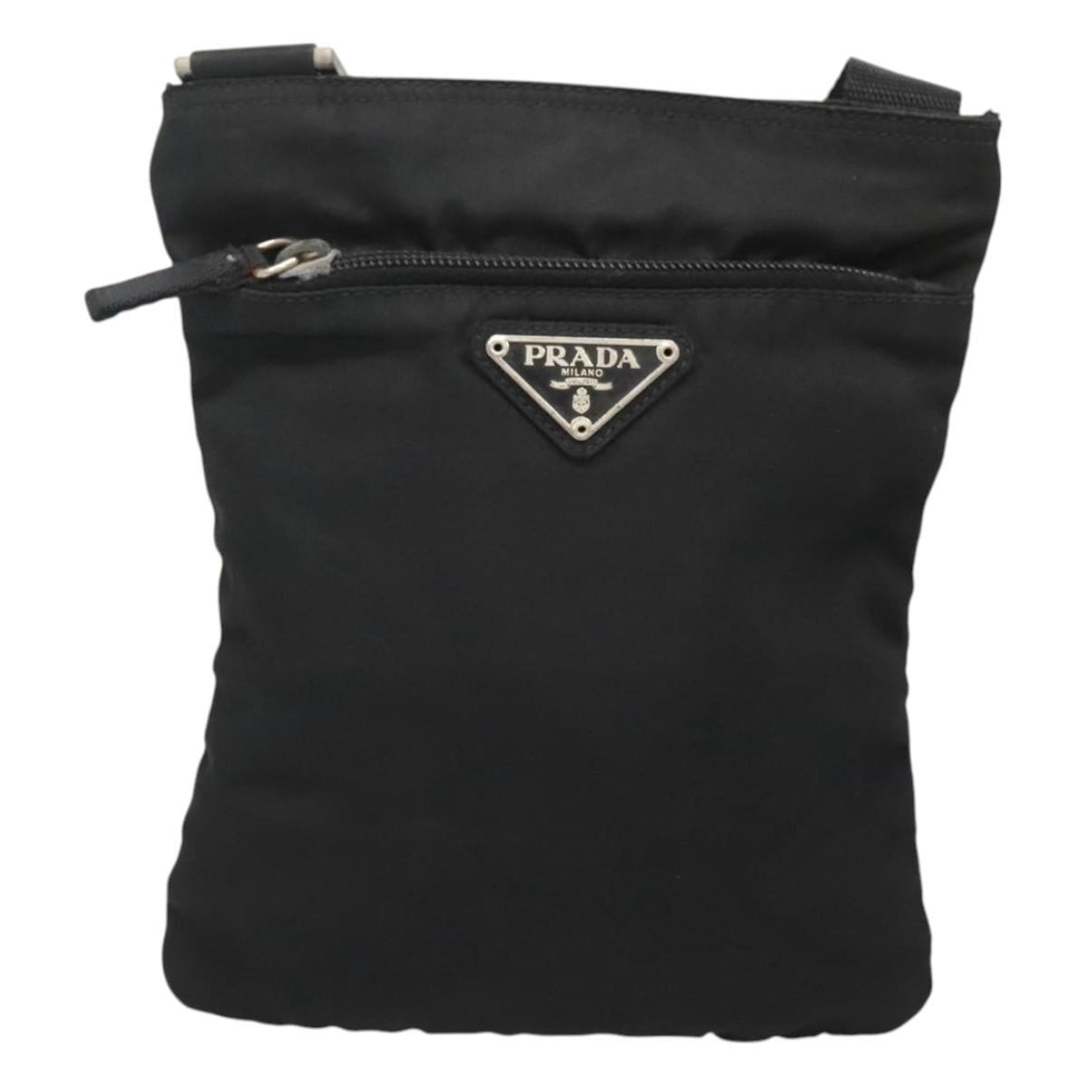 PRADA Shoulder Bag Nylon Black Silver Auth 124290