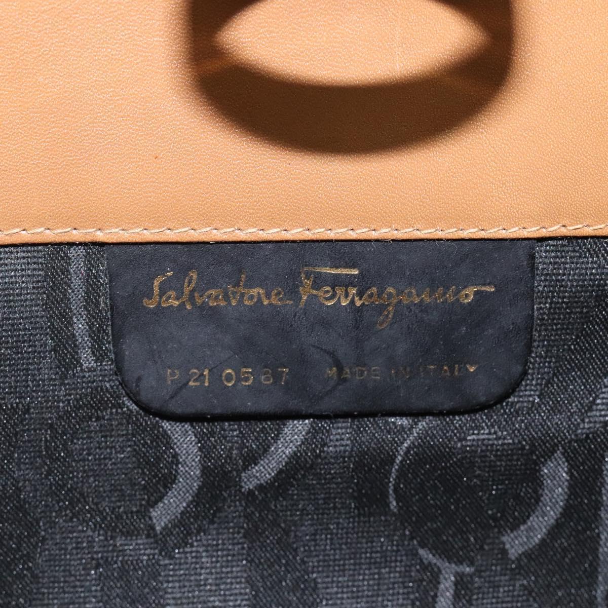 Salvatore Ferragamo Chain Gancini Shoulder Bag Leather Brown Gold Auth 124292