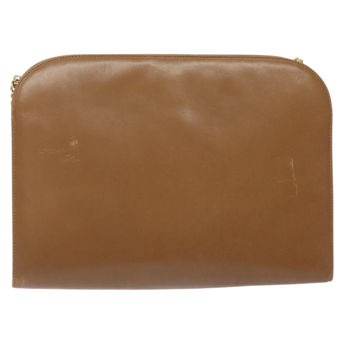 Salvatore Ferragamo Chain Gancini Shoulder Bag Leather Brown Gold Auth 124292