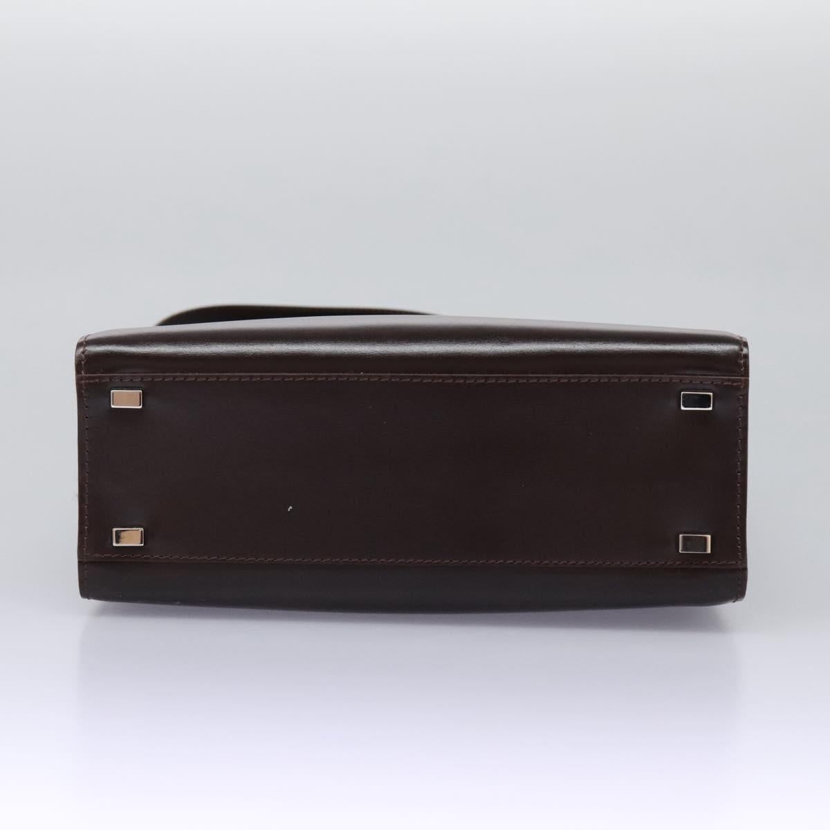 CELINE Hand Bag Leather 2way Dark Brown Gold Auth 124296