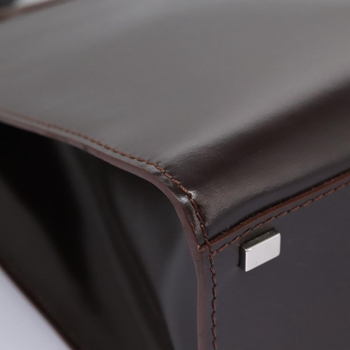 CELINE Hand Bag Leather 2way Dark Brown Gold Auth 124296