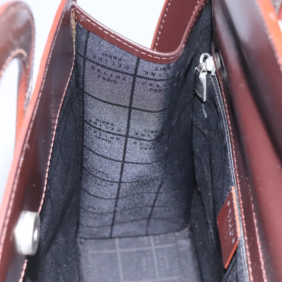 CELINE Hand Bag Leather 2way Dark Brown Gold Auth 124296