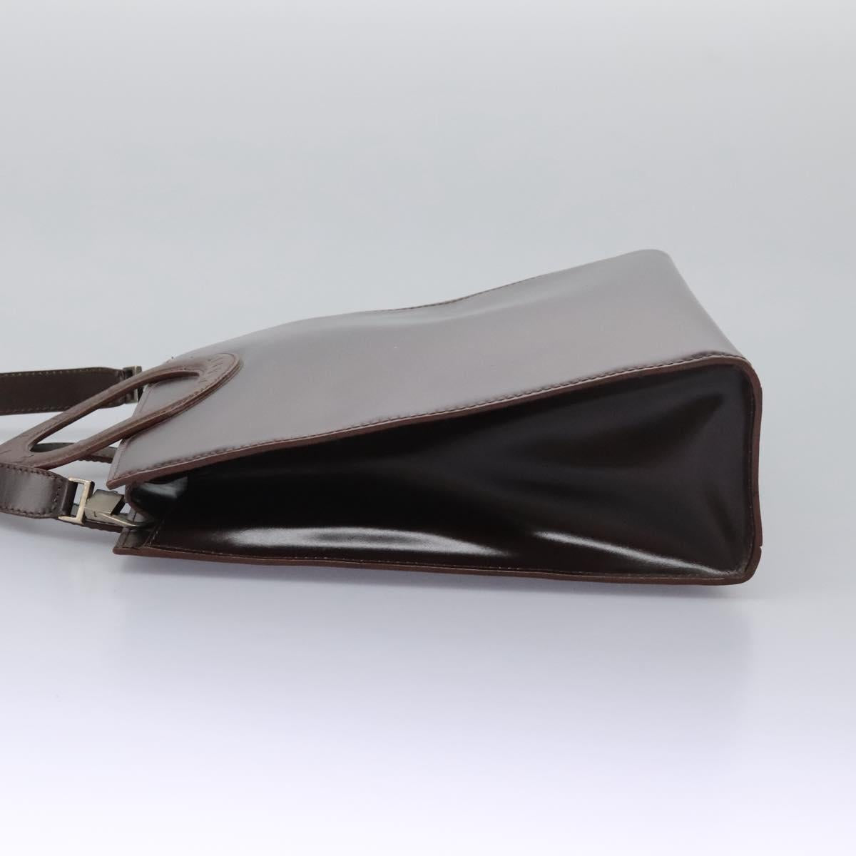 CELINE Hand Bag Leather 2way Dark Brown Gold Auth 124296